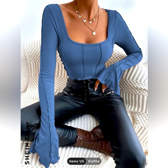 SHEIN Tops - SHEIN EZwear Tie Back Lettuce Trim Crop Top